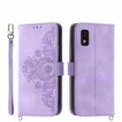 For Sharp Aquos Wish 3 Skin-feel Flowers Embossed Wallet Leather Phone Case(Purple) - 1