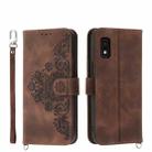 For Sharp Aquos Wish 3 Skin-feel Flowers Embossed Wallet Leather Phone Case(Brown) - 1