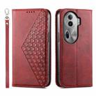 For OPPO Reno11 Pro China Cubic Grid Calf Texture Magnetic Leather Phone Case(Red) - 1