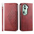 For OPPO Reno11 China Cubic Grid Calf Texture Magnetic Leather Phone Case(Red) - 1