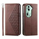 For OPPO Reno11 China Cubic Grid Calf Texture Magnetic Leather Phone Case(Brown) - 1
