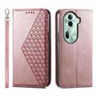 For OPPO Reno11 China Cubic Grid Calf Texture Magnetic Leather Phone Case(Rose Gold) - 1