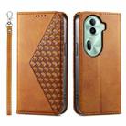 For OPPO Reno11 China Cubic Grid Calf Texture Magnetic Leather Phone Case(Yellow) - 1