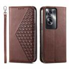 For OPPO A2 Cubic Grid Calf Texture Magnetic Leather Phone Case(Brown) - 1