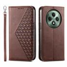 For OPPO Reno12 F 4G / 5G / F27 India Cubic Grid Calf Texture Magnetic Leather Phone Case(Brown) - 1