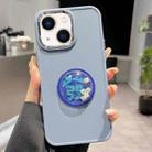For iPhone 14 Electroplated Lens Ring Dice Phone Case(Blue) - 1