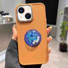 For iPhone 14 Electroplated Lens Ring Dice Phone Case(Brown) - 1