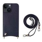 For iPhone 14 Plus Fish Tail Card Slot PU + TPU Phone Case with Long Lanyard(Dark Blue) - 1
