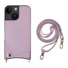 For iPhone 14 Plus Fish Tail Card Slot PU + TPU Phone Case with Long Lanyard(Purple) - 1