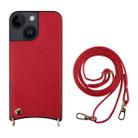 For iPhone 14 Plus Fish Tail Card Slot PU + TPU Phone Case with Long Lanyard(Red) - 1