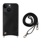 For iPhone 14 Plus Fish Tail Card Slot PU + TPU Phone Case with Long Lanyard(Black) - 1