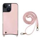 For iPhone 14 Plus Fish Tail Card Slot PU + TPU Phone Case with Long Lanyard(Pink) - 1