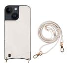 For iPhone 14 Plus Fish Tail Card Slot PU + TPU Phone Case with Long Lanyard(White) - 1