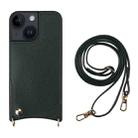 For iPhone 14 Fish Tail Card Slot PU + TPU Phone Case with Long Lanyard(Dark Green) - 1