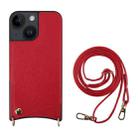 For iPhone 14 Fish Tail Card Slot PU + TPU Phone Case with Long Lanyard(Red) - 1