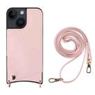 For iPhone 14 Fish Tail Card Slot PU + TPU Phone Case with Long Lanyard(Pink) - 1