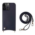 For iPhone 14 Pro Fish Tail Card Slot PU + TPU Phone Case with Long Lanyard(Dark Blue) - 1