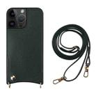 For iPhone 14 Pro Fish Tail Card Slot PU + TPU Phone Case with Long Lanyard(Dark Green) - 1