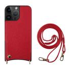 For iPhone 14 Pro Fish Tail Card Slot PU + TPU Phone Case with Long Lanyard(Red) - 1