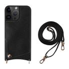 For iPhone 14 Pro Fish Tail Card Slot PU + TPU Phone Case with Long Lanyard(Black) - 1