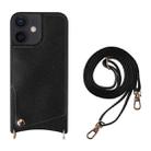 For iPhone 12 / 12 Pro Fish Tail Card Slot PU + TPU Phone Case with Long Lanyard(Black) - 1