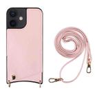 For iPhone 12 / 12 Pro Fish Tail Card Slot PU + TPU Phone Case with Long Lanyard(Pink) - 1