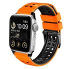 For Apple Watch 8 45mm Twill Dual-row Buckle Silicone Watch Band(Orange Black) - 1