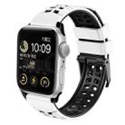 For Apple Watch SE 2022 44mm Twill Dual-row Buckle Silicone Watch Band(White Black) - 1