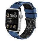 For Apple Watch SE 44mm Twill Dual-row Buckle Silicone Watch Band(Midnight Blue Black) - 1
