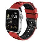 For Apple Watch Series 9 45mm Twill Dual-row Buckle Silicone Watch Band(Red Black) - 1