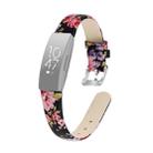 For Fitbit Inspire / Inspire HR Cowhide Leather C Type  Watch Band, Size:S(Black Pink Flower) - 1