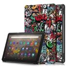 For Amazon Fire  HD 10 2023  Custer Coloured Drawing 3-Fold Holder Smart Leather Tablet Case(Graffiti) - 1