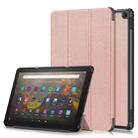 For Amazon Fire  HD 10 2023  Custer Pure Color 3-Fold Holder Smart Leather Tablet Case(Rose Gold) - 1