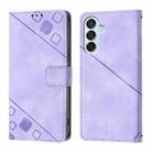 For Samsung Galaxy M15/F15 5G Global Skin-feel Embossed Leather Phone Case(Light Purple) - 1