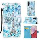 For Samsung Galaxy S23 FE 5G Colored Drawing Pattern Plain Weave Leather Phone Case(Tower Butterfly) - 1