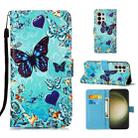 For Samsung Galaxy S24 Ultra 5G Colored Drawing Pattern Plain Weave Leather Phone Case(Caring Butterfly) - 1