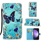 For Samsung Galaxy S24+ 5G Colored Drawing Pattern Plain Weave Leather Phone Case(Caring Butterfly) - 1