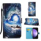 For Samsung Galaxy S24+ 5G Colored Drawing Pattern Plain Weave Leather Phone Case(Waves And Sun) - 1