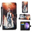 For Samsung Galaxy S24+ 5G Colored Drawing Pattern Plain Weave Leather Phone Case(Cats And Tigers) - 1