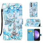 For Samsung Galaxy S24 5G Colored Drawing Pattern Plain Weave Leather Phone Case(Tower Butterfly) - 1