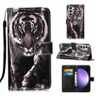 For Samsung Galaxy S24 5G Colored Drawing Pattern Plain Weave Leather Phone Case(Black And White Tiger) - 1