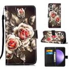 For Samsung Galaxy S24 5G Colored Drawing Pattern Plain Weave Leather Phone Case(Roses On Black) - 1