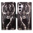 For Samsung Galaxy A55 Colored Drawing Pattern Plain Weave Leather Phone Case(Black And White Tiger) - 1