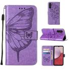For Samsung Galaxy A24 4G Embossed Butterfly Leather Phone Case(Purple) - 1