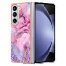 For Samsung Galaxy Z Fold5 Electroplating Marble Dual-side IMD Phone Case(Pink 013) - 1