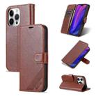 For iPhone 15 Pro AZNS Sheepskin Texture Flip Leather Phone Case(Brown) - 1