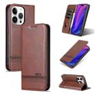 For iPhone 15 Pro Max AZNS Magnetic Calf Texture Flip Leather Phone Case(Dark Brown) - 1