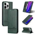 For iPhone 15 Pro Max AZNS Magnetic Calf Texture Flip Leather Phone Case(Dark Green) - 1