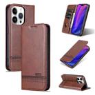 For iPhone 15 Pro AZNS Magnetic Calf Texture Flip Leather Phone Case(Dark Brown) - 1