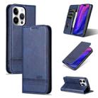 For iPhone 15 Pro AZNS Magnetic Calf Texture Flip Leather Phone Case(Dark Blue) - 1